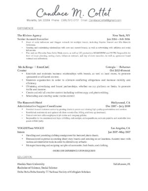 Candace Cottet Resume PDF 2017 | Me and Reegs