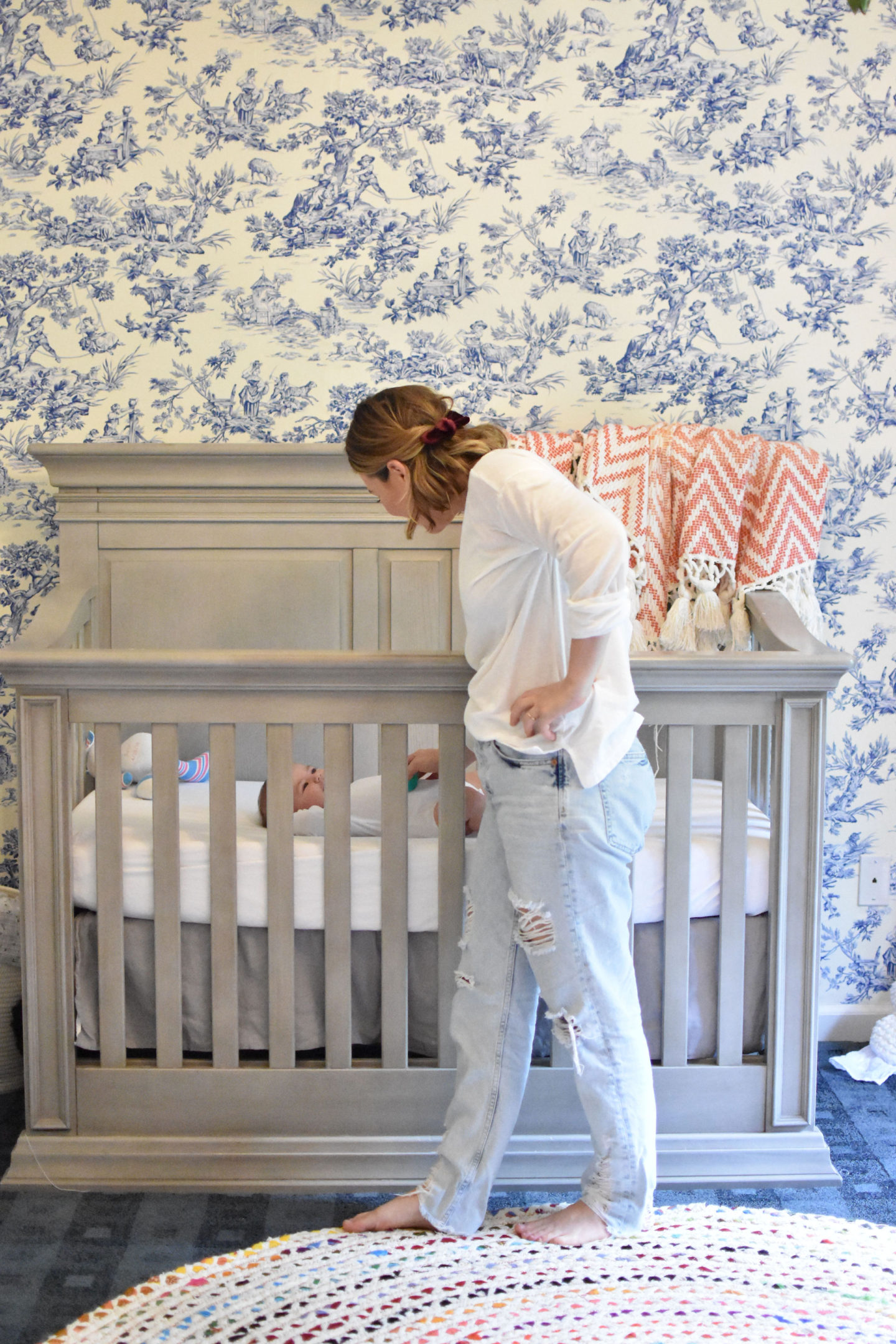Nursery-Room-Tour-Wallpaper-DIY-Fabric-Vienna-Baby-Cache-Crib-1440x2160 Life Changing Removable Fabric Wallpaper DIY | Damage Free Nursery Decor
