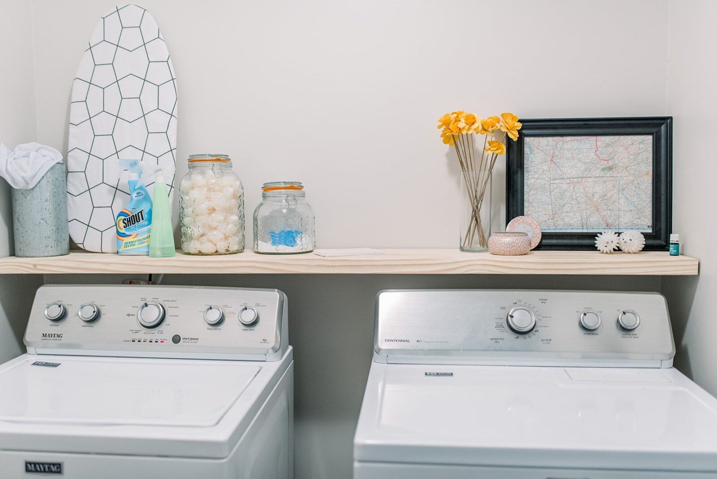 Laundry Room Makeover Michaels Wooden Faux Yellow Flowers Home Depot Simple Home Good Maytag Washer Dryer