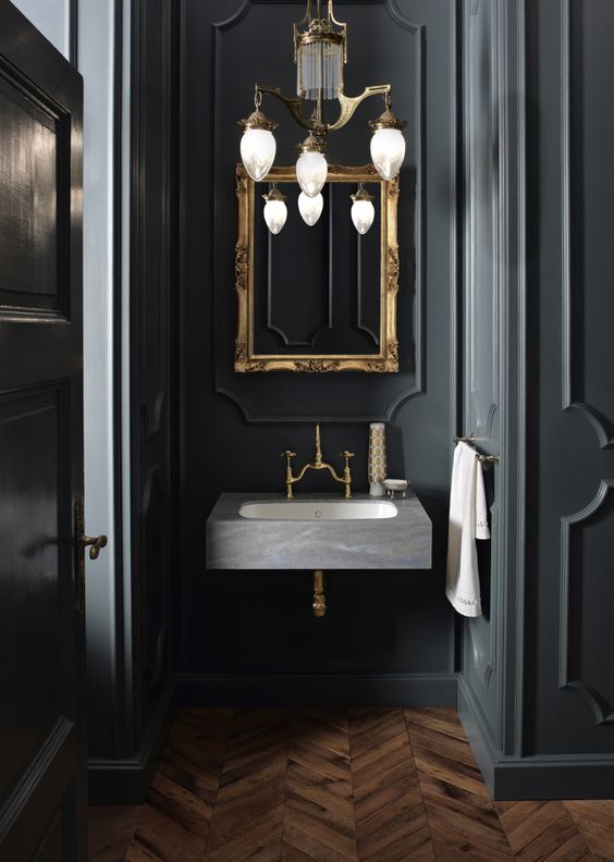 Navy-Blue-and-Gold-Half-Bathroom-Inspiration Every Single Detail for the Navy Blue Half Bathroom