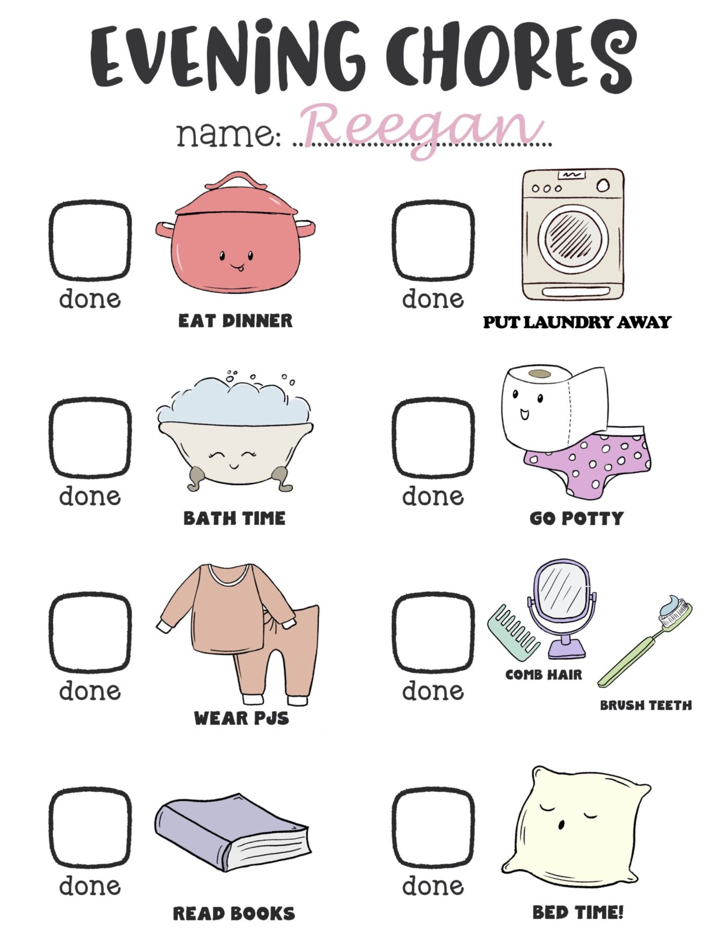 Reegan-PM-Routine-1-1440x1864 Printable Chore Chart for Toddlers | Easy to Read with Pictures!